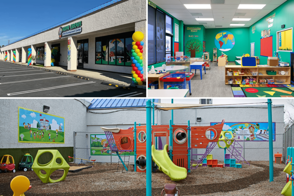 A photo collage showcasing HBW Construction's work on Hope Grows Child Development Center in Germantown, MD. 