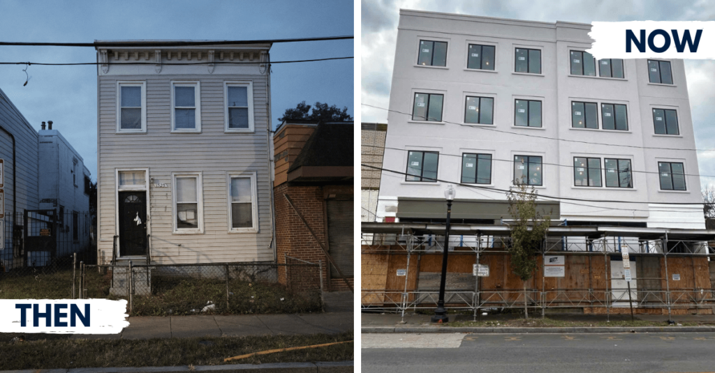 A "then" and "now" comparison of a base build project underway on Good Hope Road, showcasing the immense progress already completed.