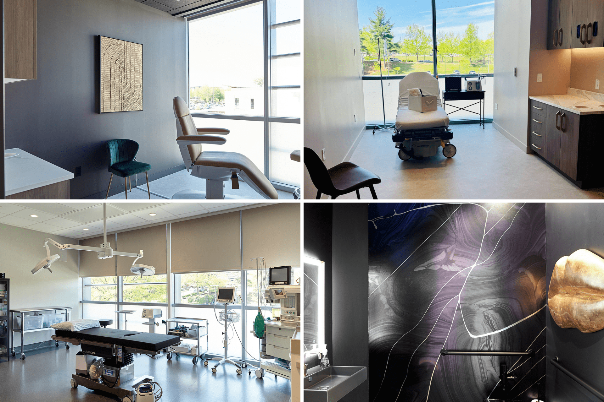Floor-to-ceiling windows and luxury-grade finishes inside a medical office constructed by healthcare general contractors in Maryland.